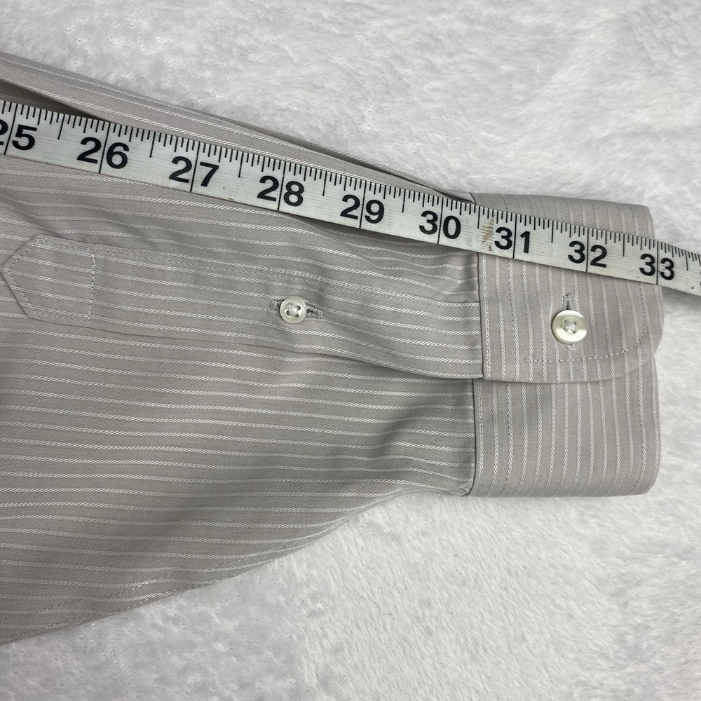 Roundtree & Yorke Gold Label Dress Shirt Mens 16-33 Beige Stripes Non Iron Dobby - Picture 6 of 7